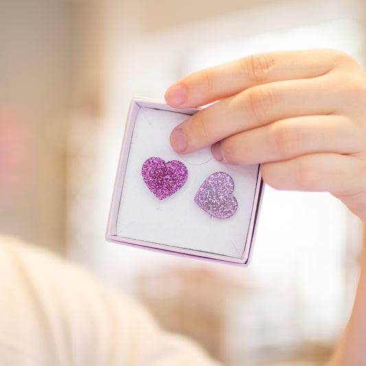 Korvakorut, Sydän nappikset, lila glitter